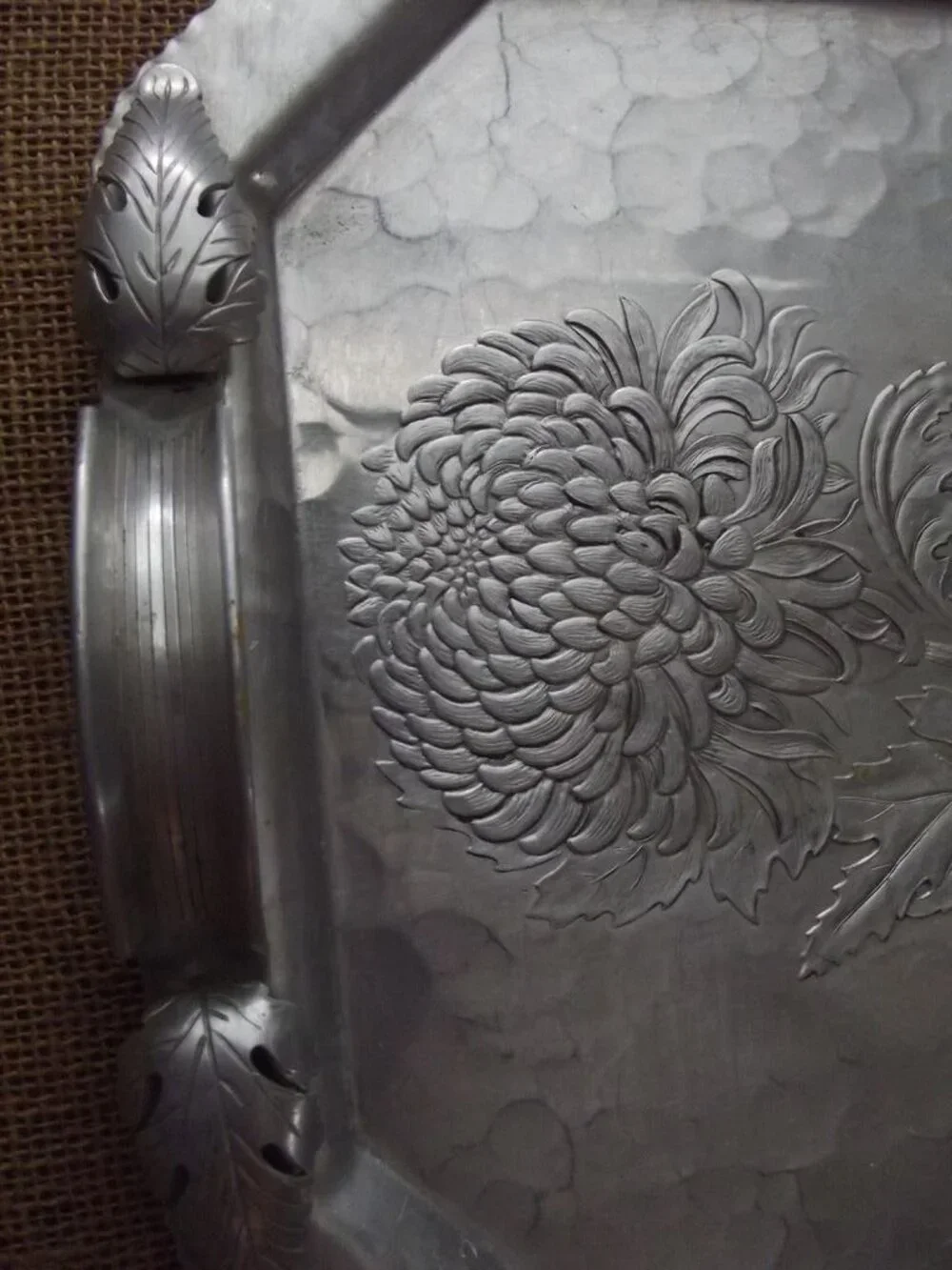 Continental Hand Wrought Silverlook Tray 755 Chrysanthemum Aluminum handles